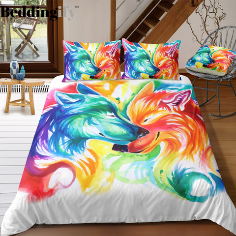 Image of Colorful Wolves Bedding Set - Beddingify