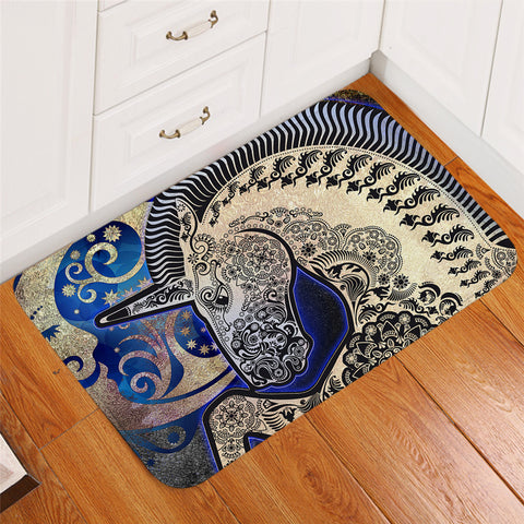 Image of Ornamented Unicorn Silver Door Mat