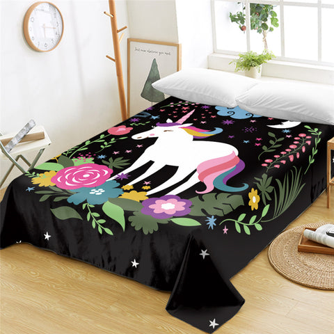 Image of Unicorn Starry Themed Flat Sheet - Beddingify