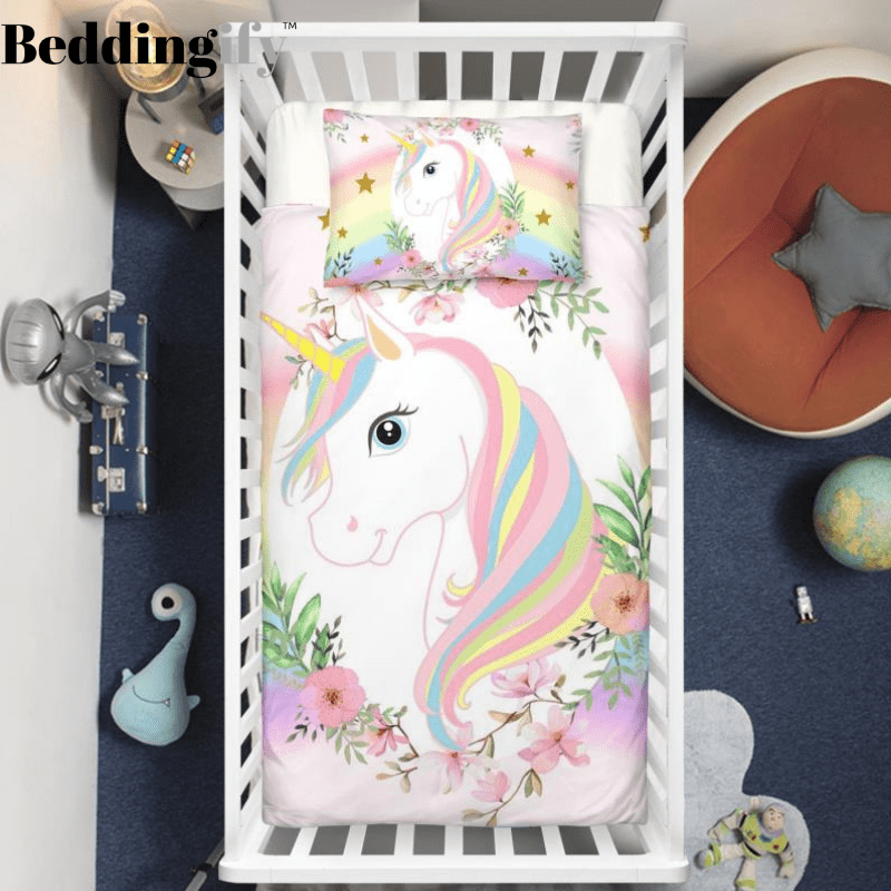 Pink Flower Unicorn Crib Bedding Set - Beddingify