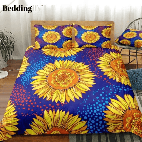 Image of Sunflower Blue Background Bedding Set - Beddingify