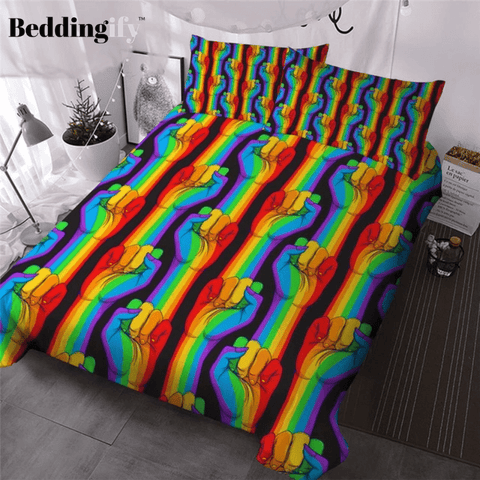 Image of Fist Striped Bedlinen Realistic Style Rainbow Color Bedding Set - Beddingify