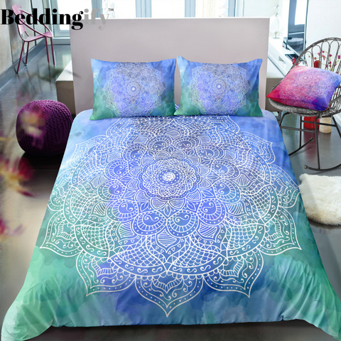 Image of Green Blue Mandala Bedding Set - Beddingify