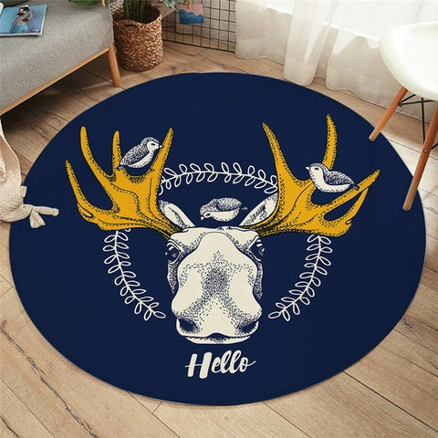 Image of Elk Drawing Area Rug Round Carpet