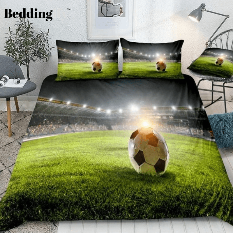 3D Football on Green Field Bedding Set - Beddingify