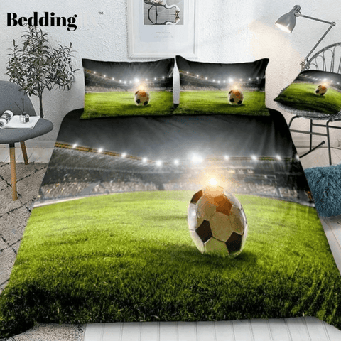 Image of 3D Football on Green Field Bedding Set - Beddingify