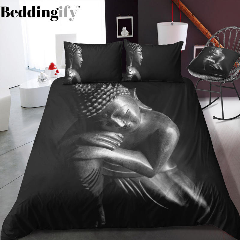 Black & White Buddha Abstract Art Bedding Set - Beddingify