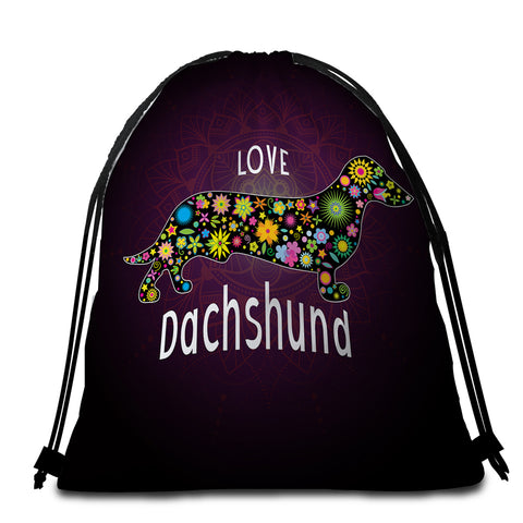Image of Love Dachshund Round Beach Towel Set - Beddingify