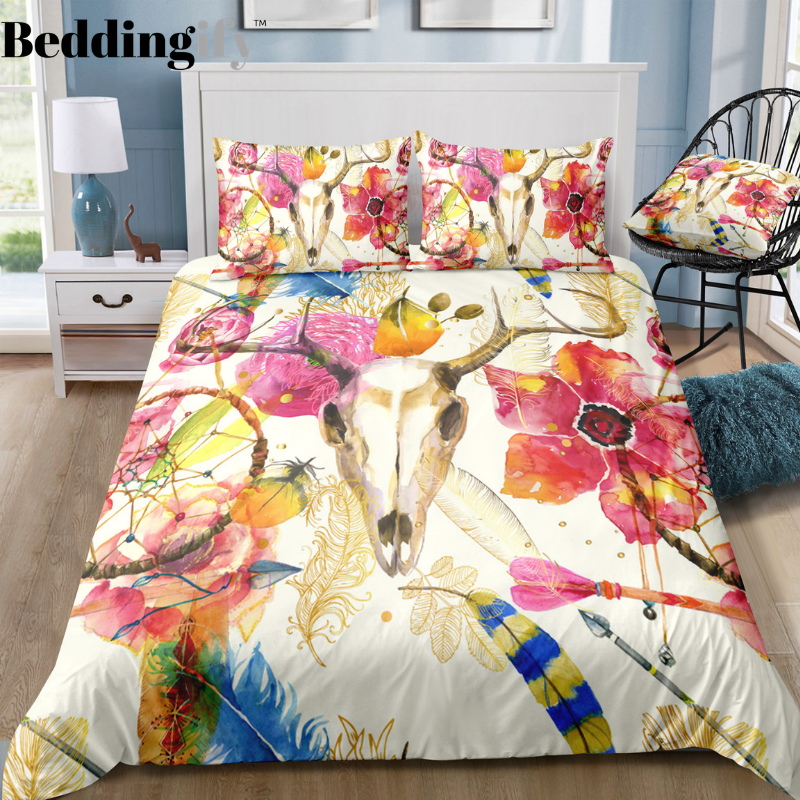 Flower Tribal Head Dreamcatcher Bedding Set - Beddingify