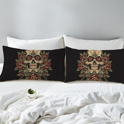 Image of Skull On Roses Pillowcase