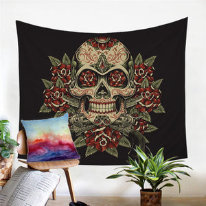 Skull on Roses Tapestry - Beddingify