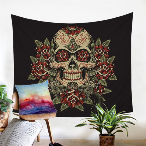 Image of Skull on Roses Tapestry - Beddingify