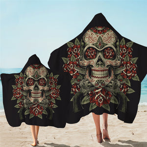 Skull On Roses Hooded Towel