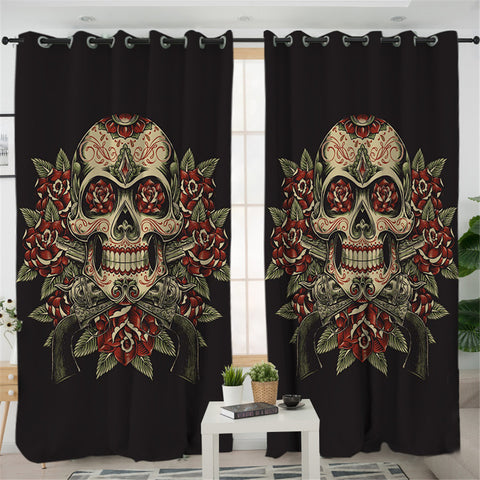 Image of Skull Themed 2 Panel Curtains