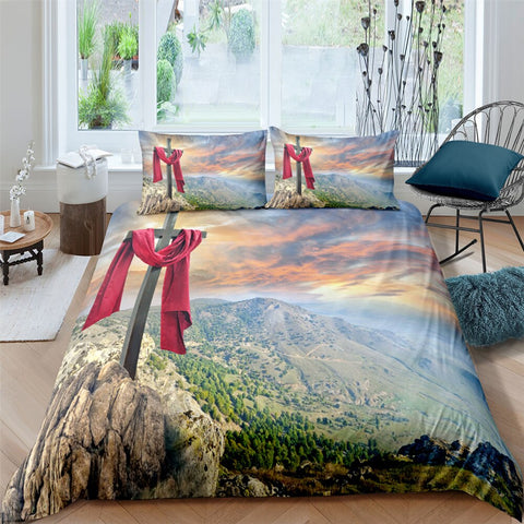 Image of Cross on the Mountain Bedding Set