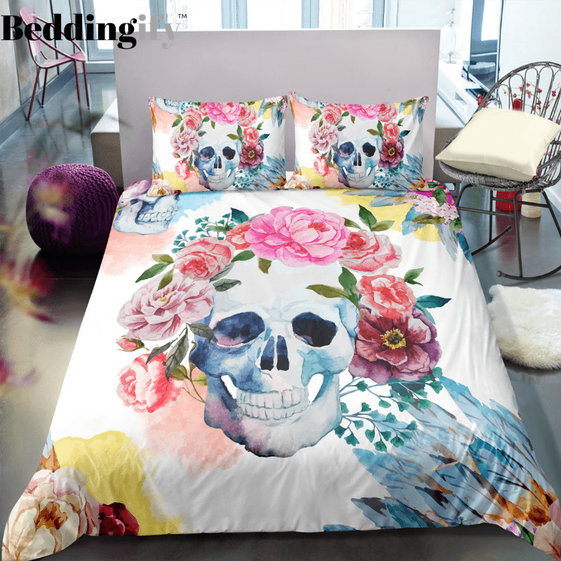 Pastel Floral Sugar Skull Bedding Set
