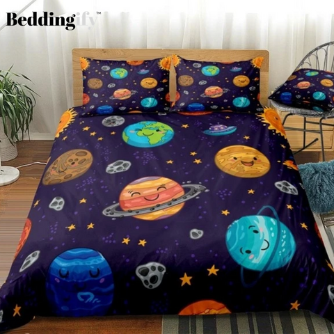 Image of Cartoon Planets Comforter Set - Beddingify