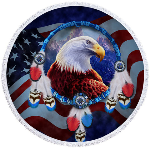 Image of America Mascot Eagle Round Beach Towel Set - Beddingify