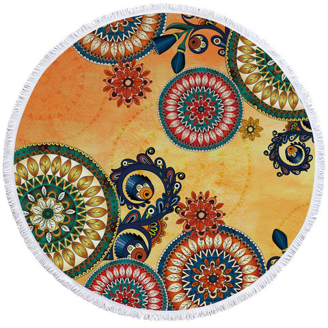 Image of Flowery Mandala Patterns Round Beach Towel Set - Beddingify