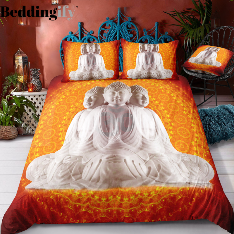 Orange Backgrround Buddha Bedding Set - Beddingify