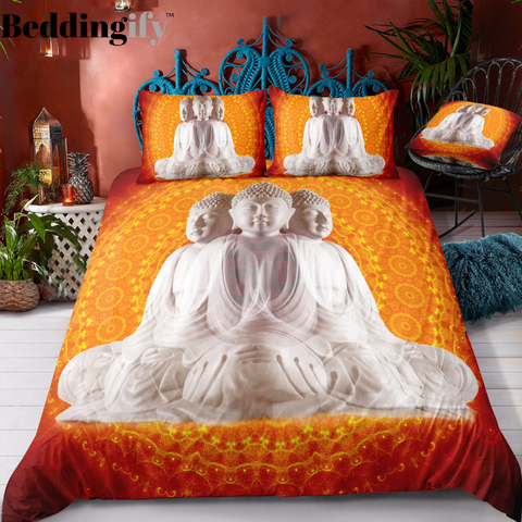 Image of Orange Backgrround Buddha Bedding Set - Beddingify