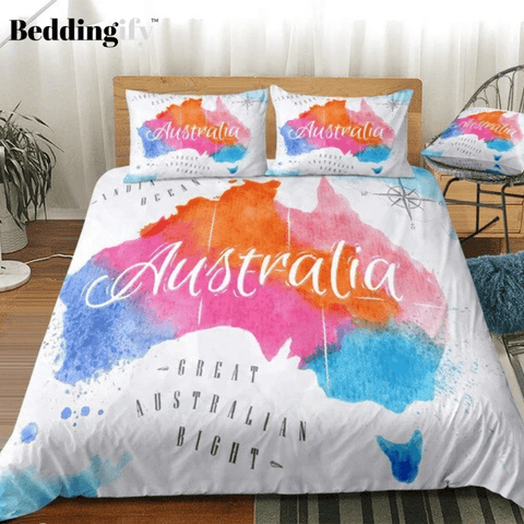 Image of Colorful Watercolor Abstract Australia Map Bedding Set - Beddingify