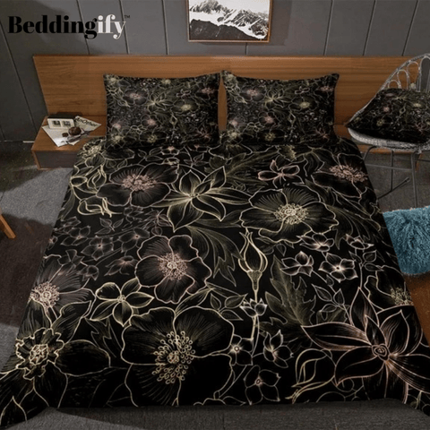 Image of Pink Gold Flowers Bedding Set - Beddingify