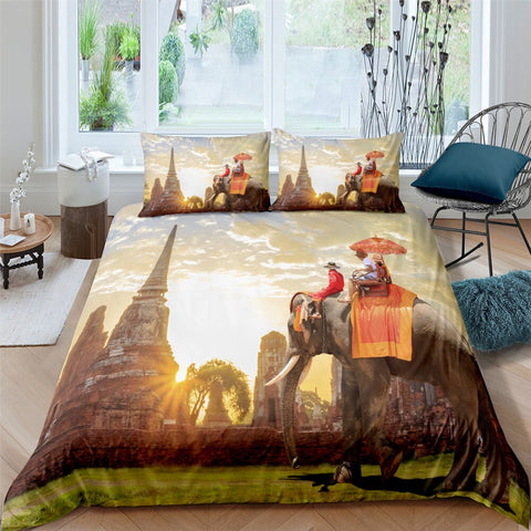 Image of Sunset Riding Elephant Bedding Set