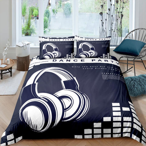 Image of B&W Headphone Dance Party Bedding Set