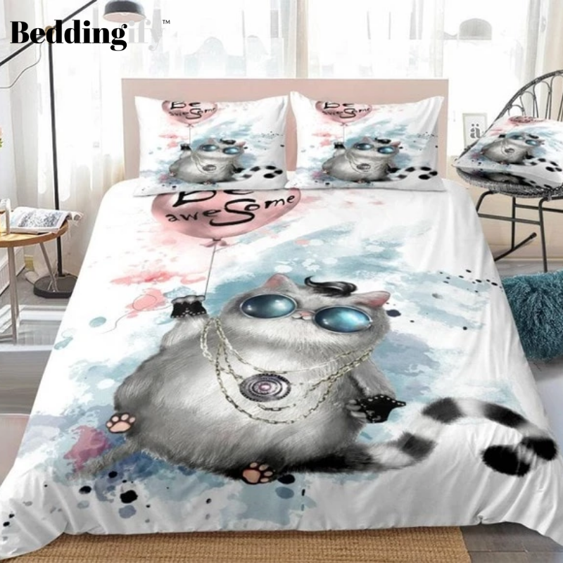 Cute Fat Cat  with Round Glasses Bedding Set - Beddingify