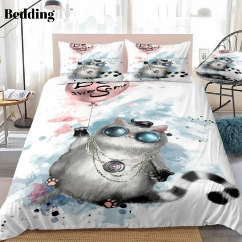 Image of Cute Fat Cat  with Round Glasses Bedding Set - Beddingify