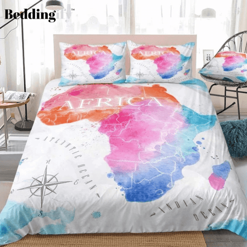 Image of Colorful Watercolor Abstract Africa Map White Bedding Set - Beddingify