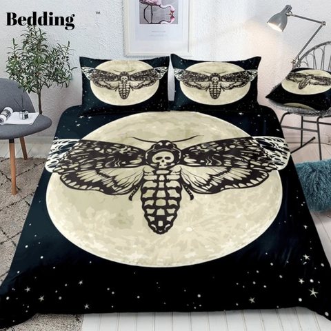Image of Skull Moth Printed Moon Bedding Set - Beddingify