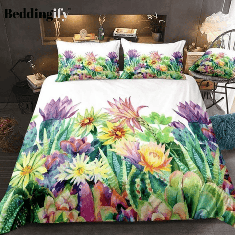 Image of Watercolor Cactus Bedding Set - Beddingify