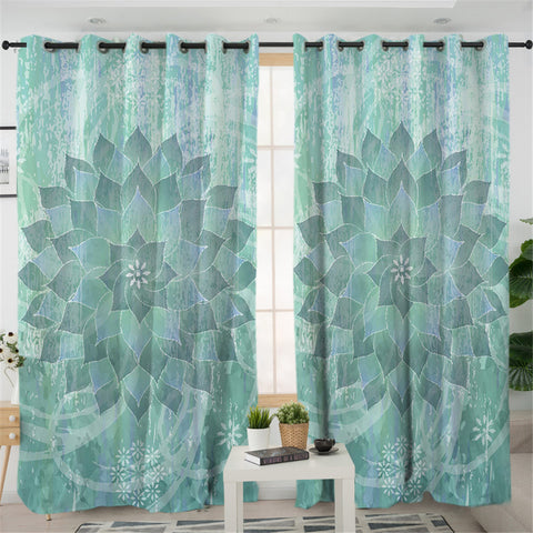 Image of Green Mandala 2 Panel Curtains