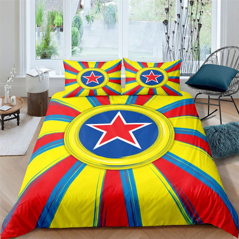 Image of Yellow-Blue Star Shield Bedding Set