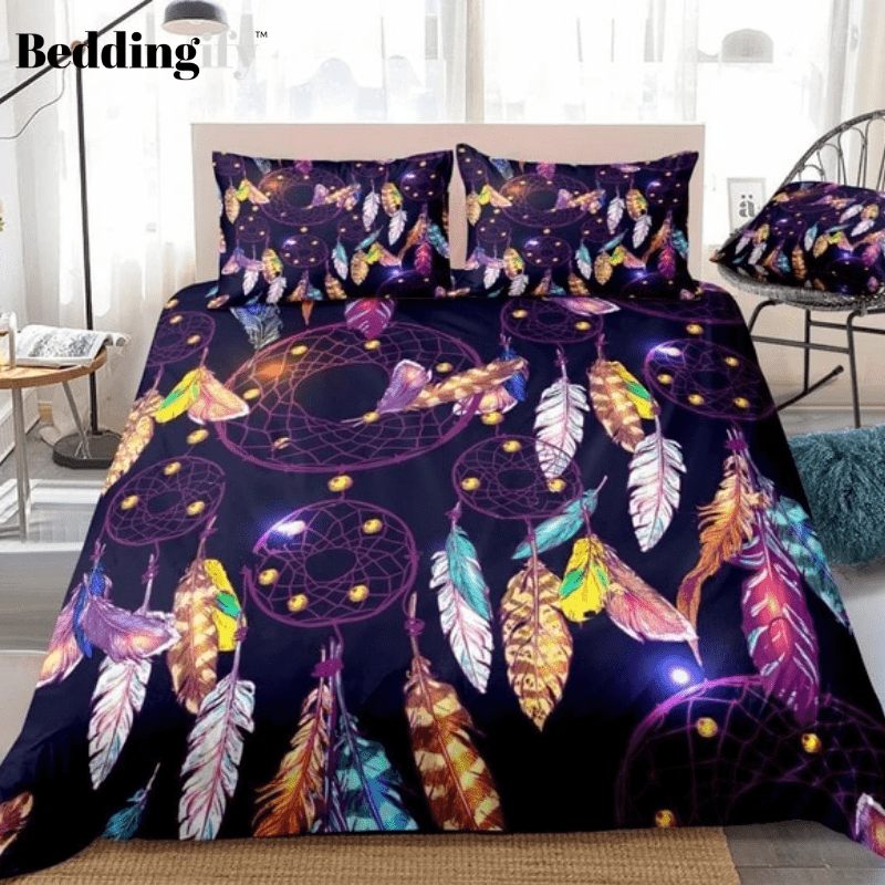 Purple Boho Style DreamCatcher Bedding Set - Beddingify