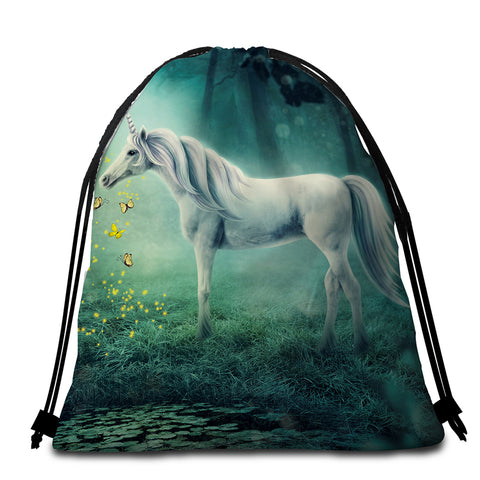 Image of 3D Unicorn Forest Round Beach Towel Set - Beddingify
