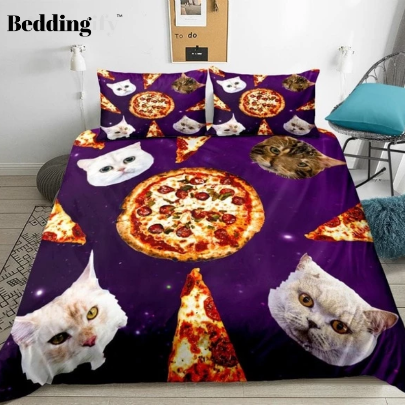 Cats and Pizza in Space Bedding Set - Beddingify