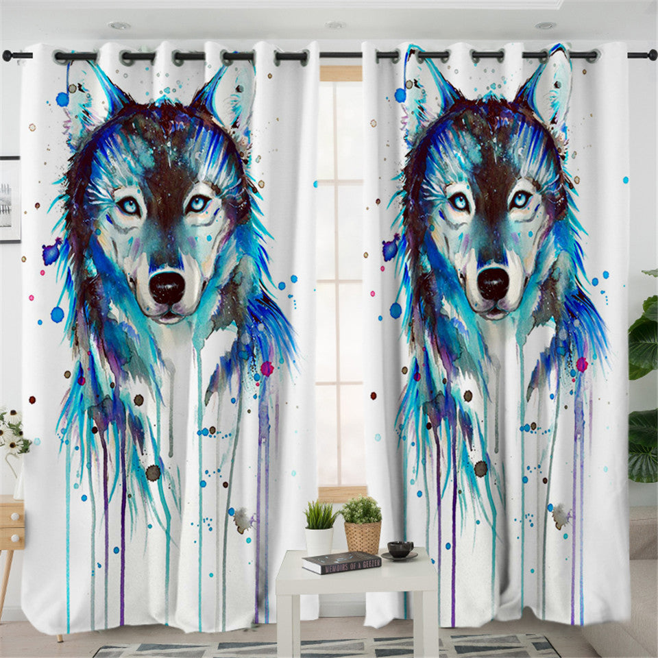 Watercolor Wolf 2 Panel Curtains