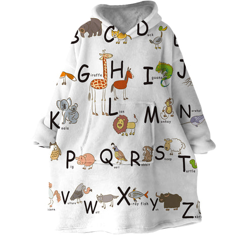 Image of Cartooned Animal Alphabet SWLF0498 Hoodie Wearable Blanket