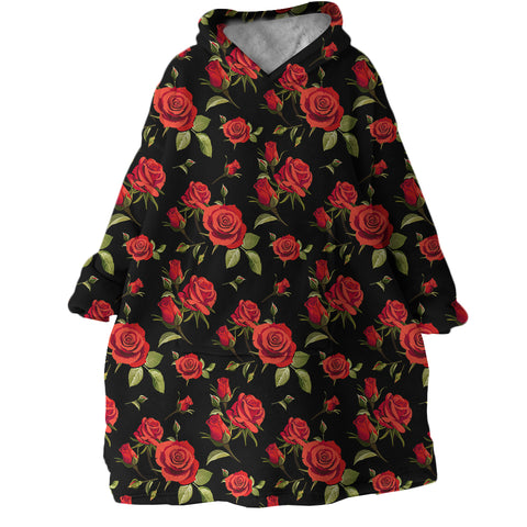 Image of Red Roses SWLF2479 Hoodie Wearable Blanket