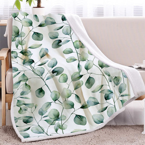 Image of Light Green Branches Sherpa Fleece Blanket