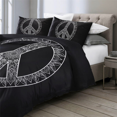 Image of Peace Sign Black Bedding Set - Beddingify