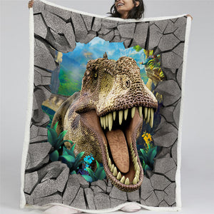 T-Rex Kid Pattern Sherpa Fleece Blanket - Beddingify