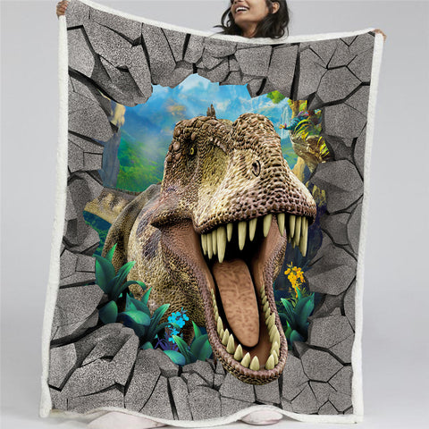 Image of T-Rex Kid Pattern Sherpa Fleece Blanket - Beddingify