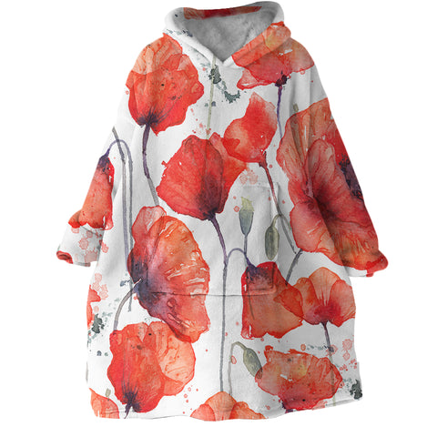 Image of Red Flowers SWLF0849 Hoodie Wearable Blanket