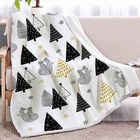 Image of Fox And Christmas Trees Sherpa Fleece Blanket - Beddingify