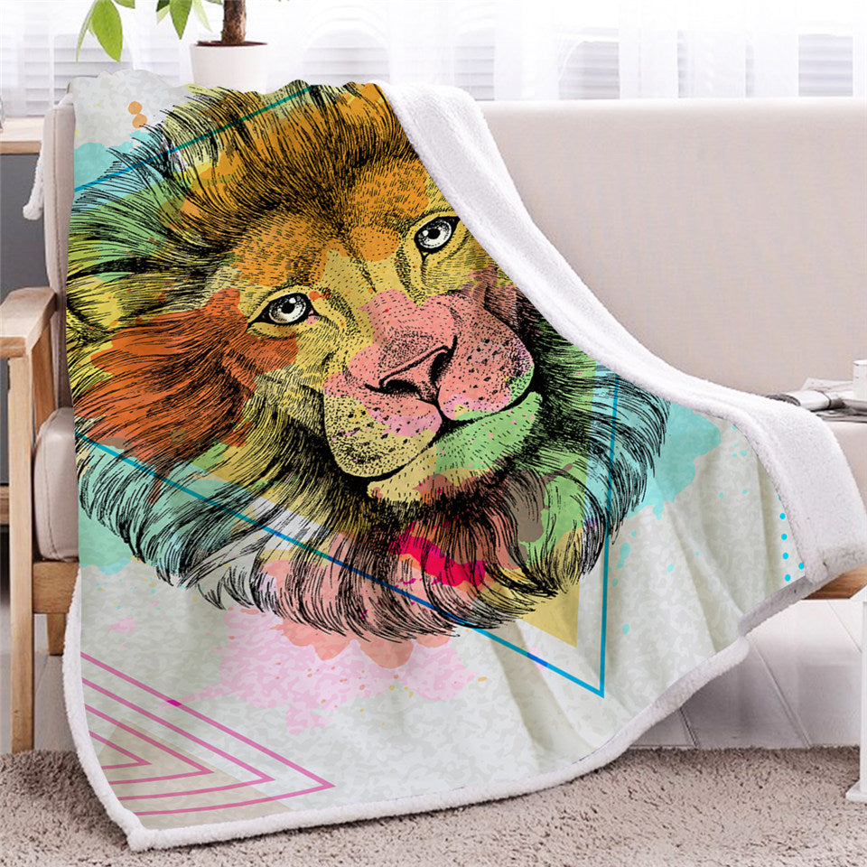 Lion Face Themed Sherpa Fleece Blanket