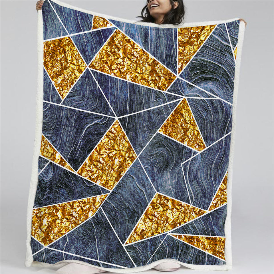 Grey Yellow Geometric Sherpa Fleece Blanket - Beddingify